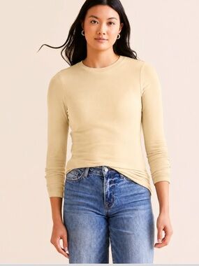 BKE Brushed Knit Long Sleeve Neutral Casual Basic Soft Top Tan Size Small